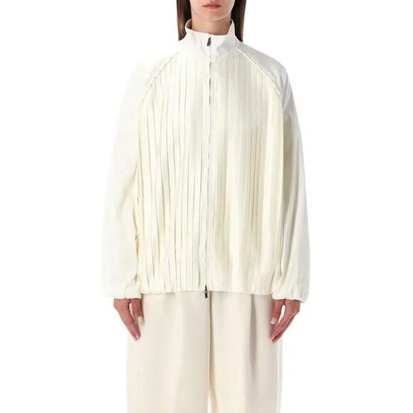 Nike Collection Womens Satin Pleated Oversized Tracksuit Jacket XL Sail White